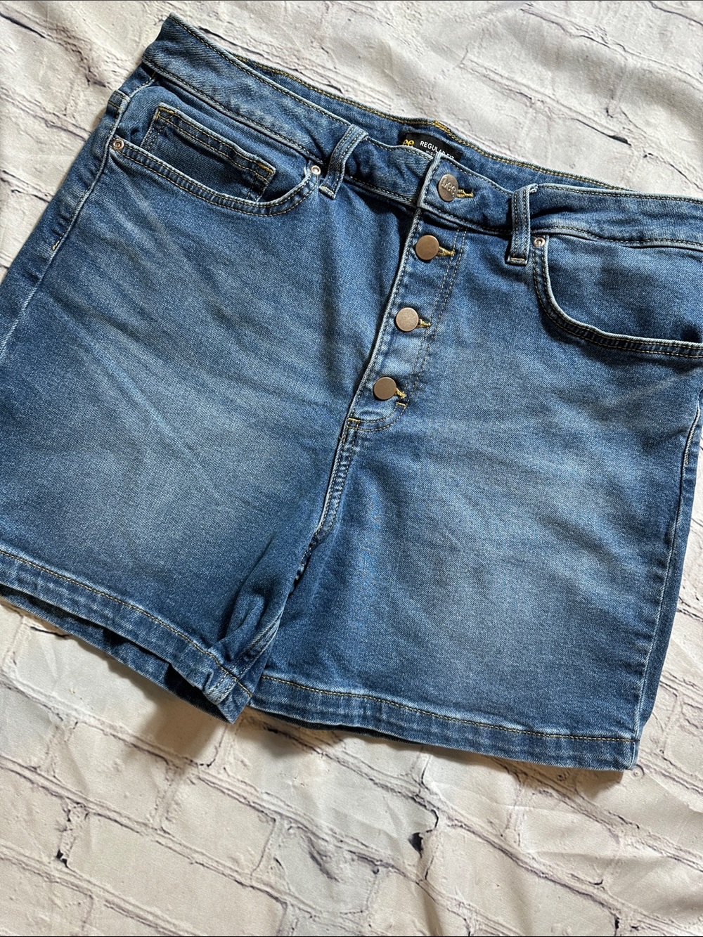 Lee High-Rise Button-Fly Denim Shorts in Classic Blue